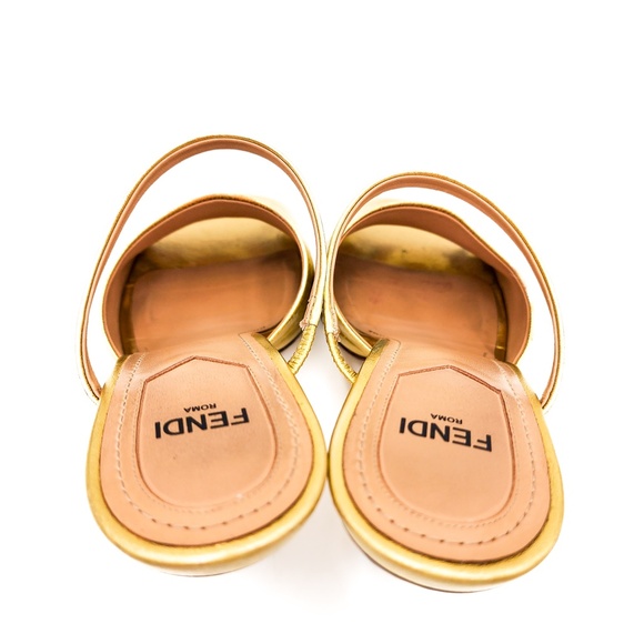 Fendi Gold Leather F Logo Slip-On Metal Heels Mules EU 37 - Picture 6 of 11